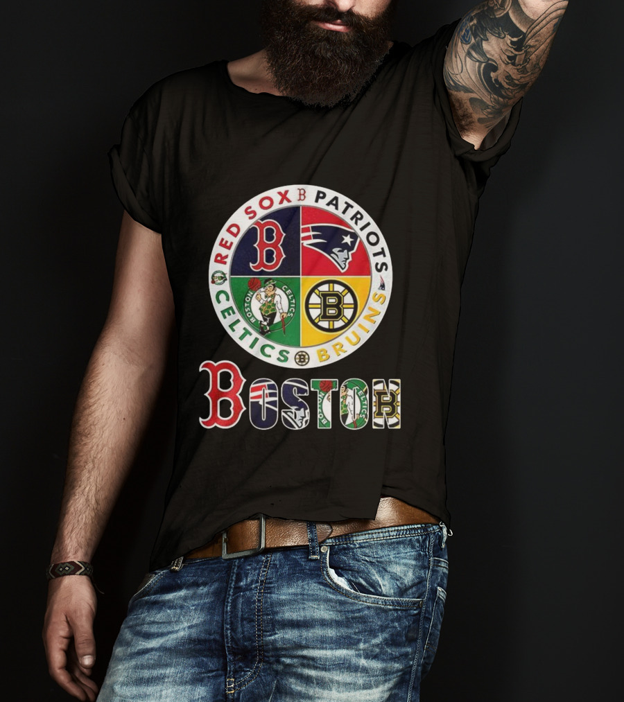 Boston Red Sox Patriots Celtics Bruins Mashup Classic Sports Teams T-Shirt