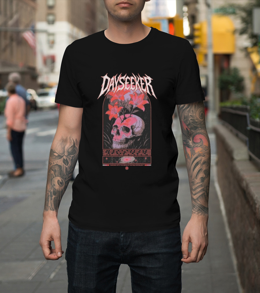 Dayseeker Dancing With The Devil Floral Skull And Moonlight T-Shirt