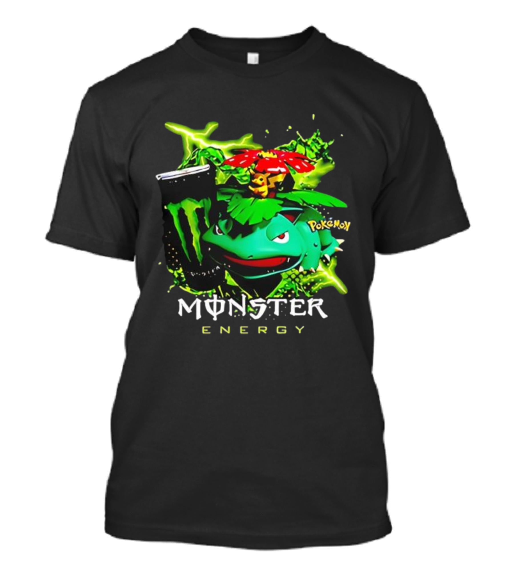 Pokémon Venusaur Vileplume Pikachu And Monster Energy Collaboration T-Shirt
