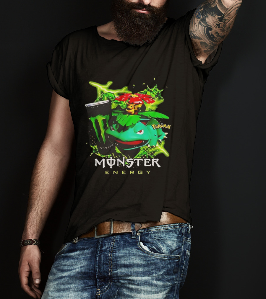 Pokémon Venusaur Vileplume Pikachu And Monster Energy Collaboration T-Shirt