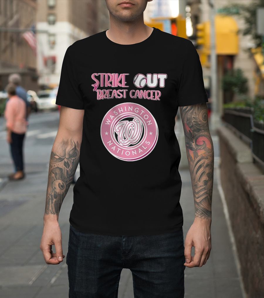 ```Washington Nationals Strike Out Breast Cancer Pink Baseball Support``` T-Shirt