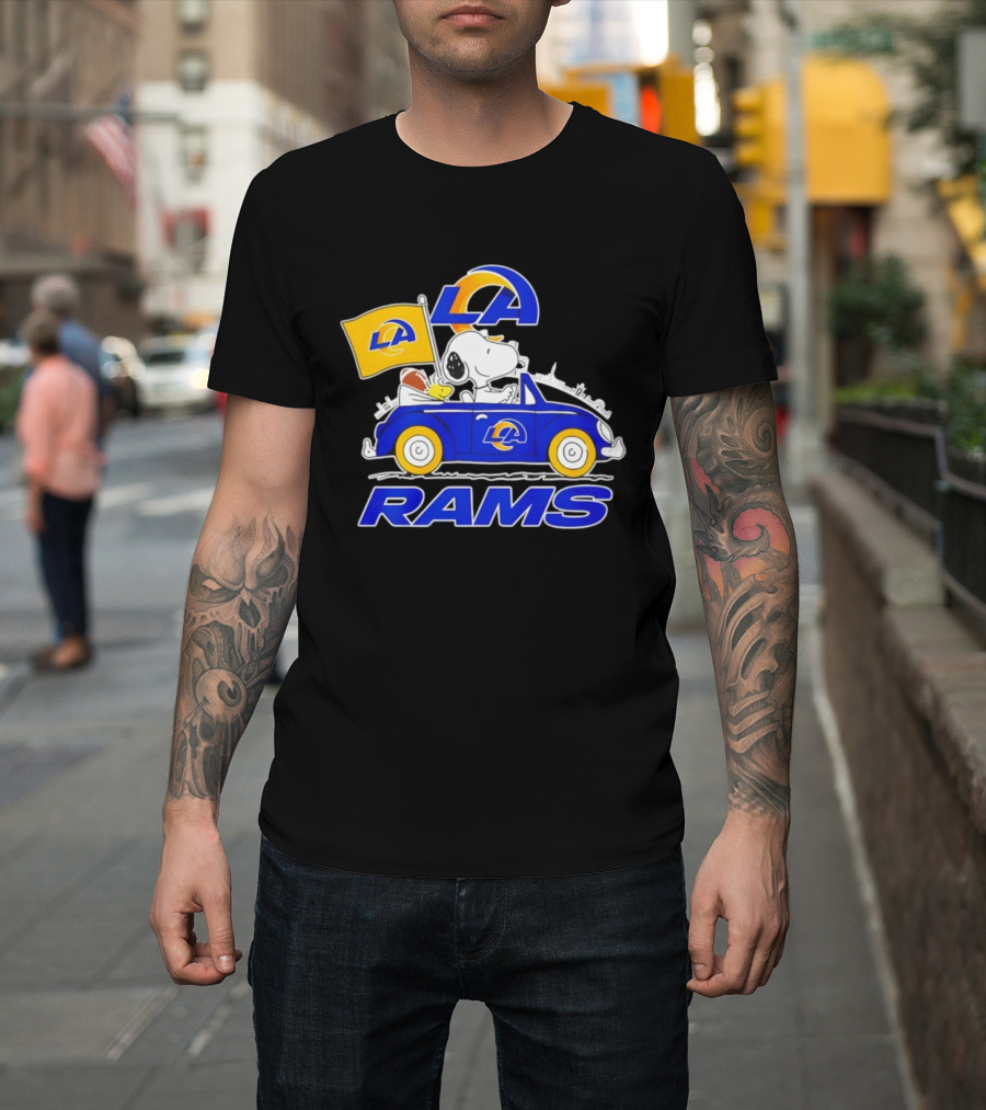 Los Angeles Rams Snoopy Woodstock Driving Car Football Fan Apparel T-Shirt