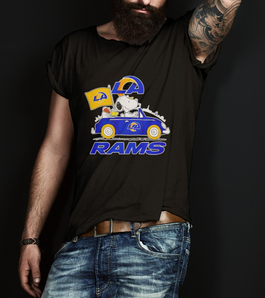 Los Angeles Rams Snoopy Woodstock Driving Car Football Fan Apparel T-Shirt