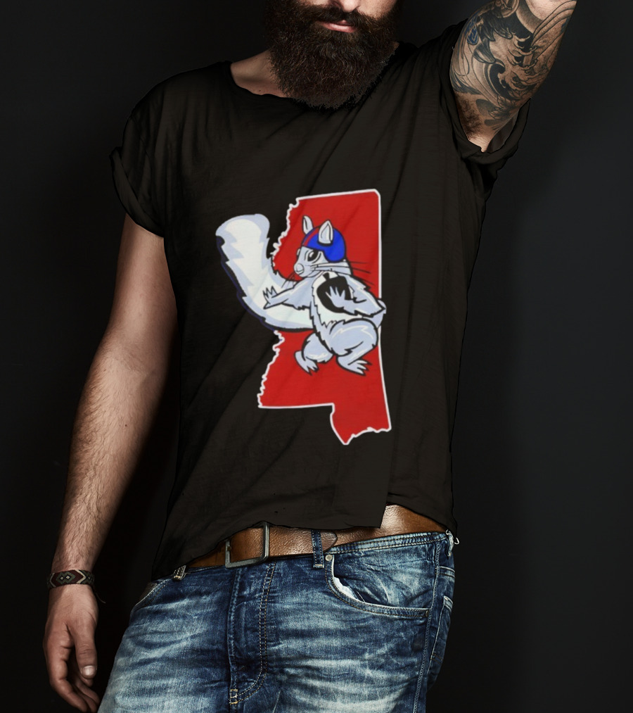 Ole Squirrel Mississippi Football Helmet State Outline T-Shirt