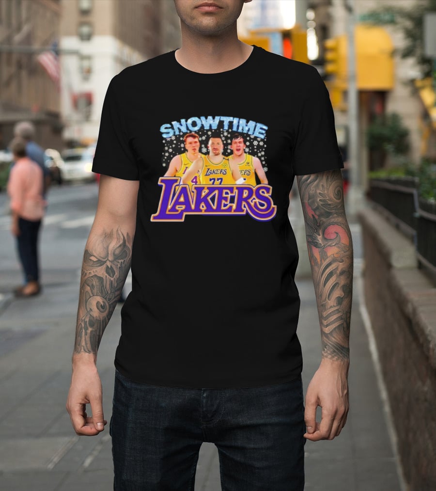 Snowtime Los Angeles Lakers Players Paw Prints Winter Theme T-Shirt