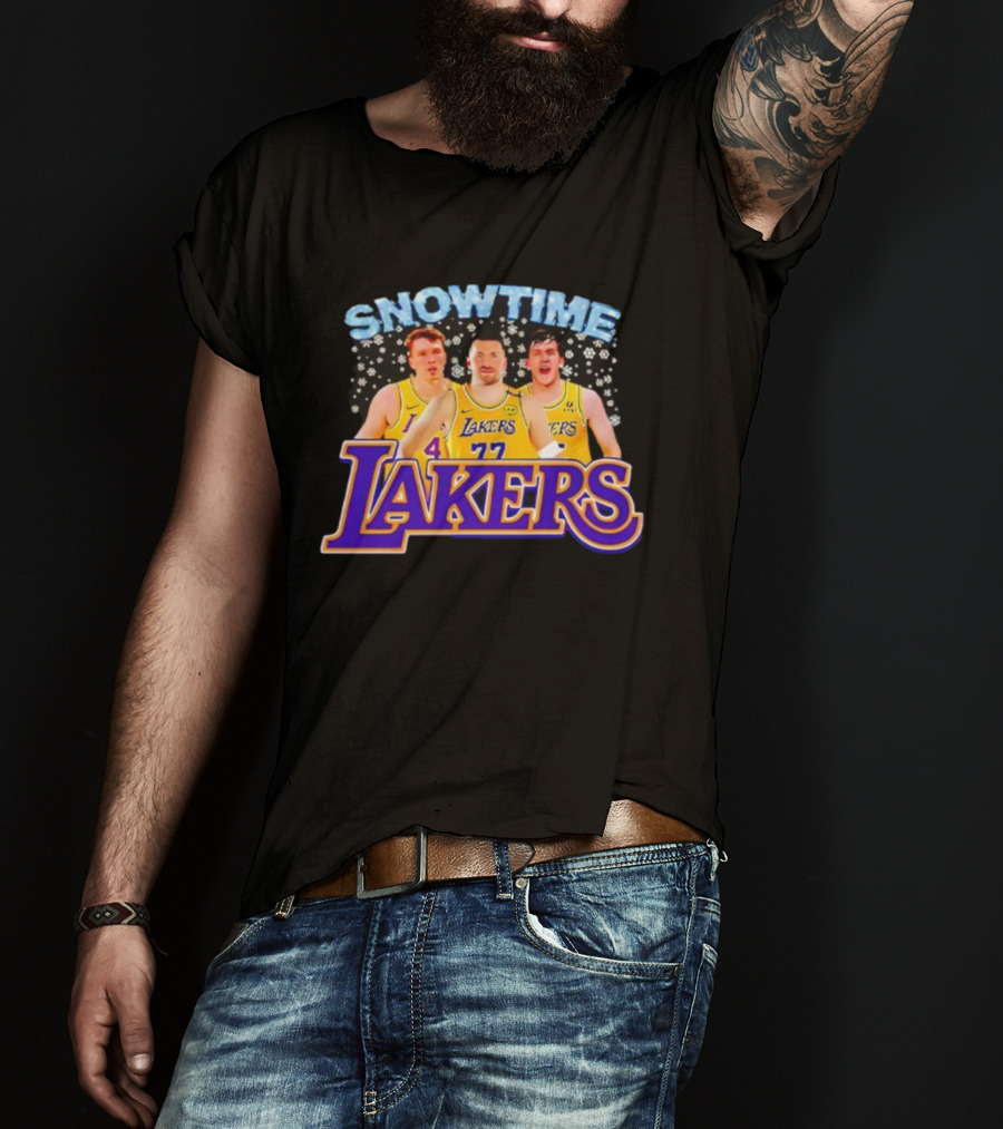 Snowtime Los Angeles Lakers Players Paw Prints Winter Theme T-Shirt