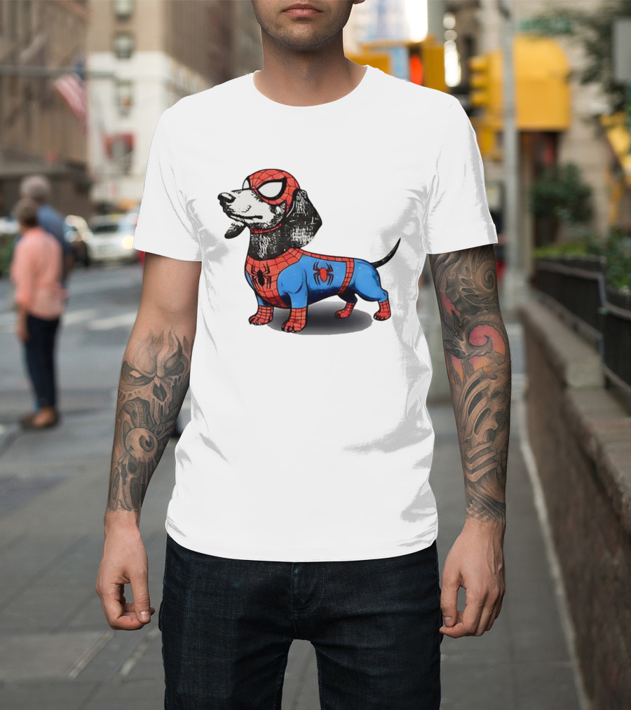 Dachshund In SpiderMan Costume Superhero Pet Character T-Shirt