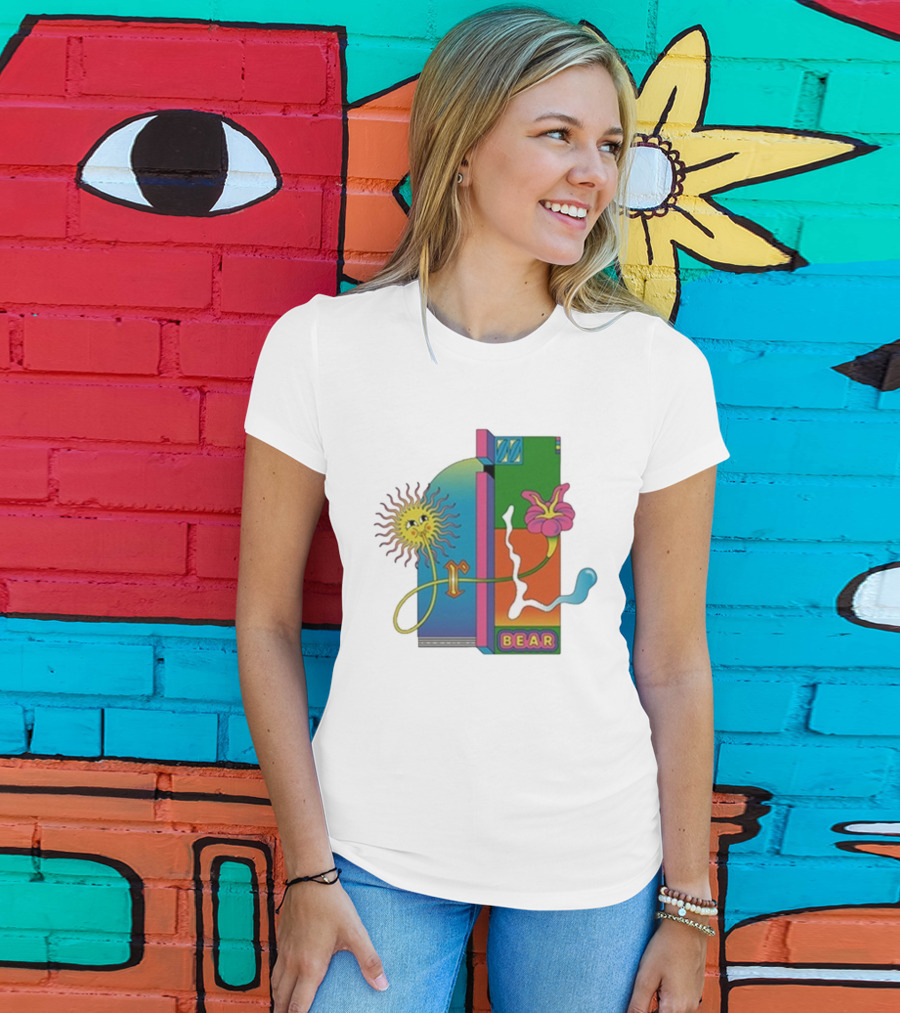 Grizzly Bear Sunshine Retro Psychedelic Sunflower And Abstract Art T-Shirt