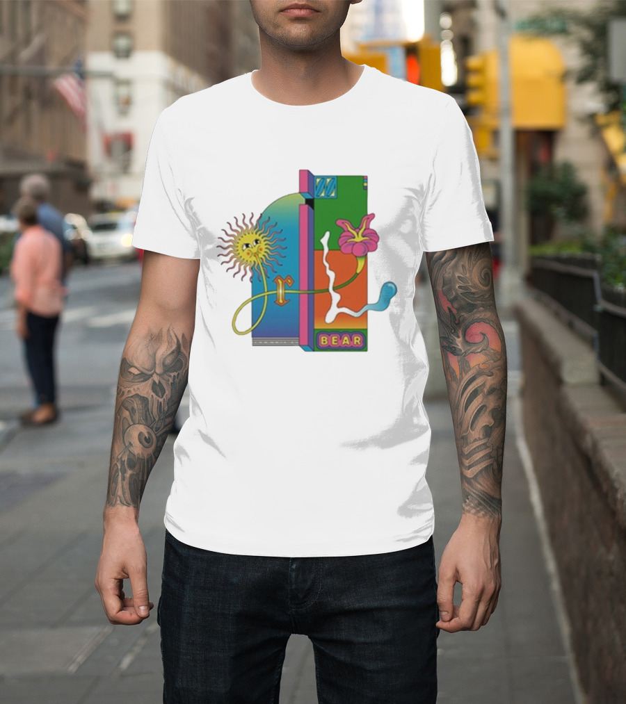 Grizzly Bear Sunshine Retro Psychedelic Sunflower And Abstract Art T-Shirt