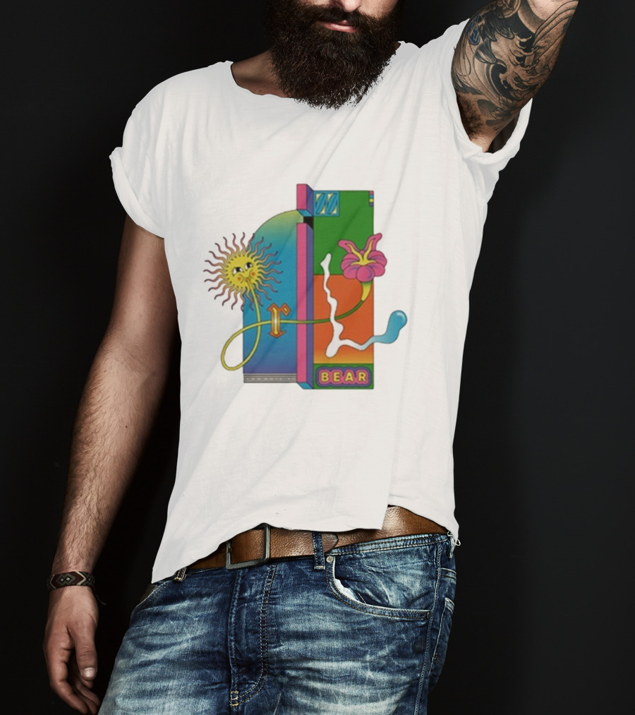 Grizzly Bear Sunshine Retro Psychedelic Sunflower And Abstract Art T-Shirt