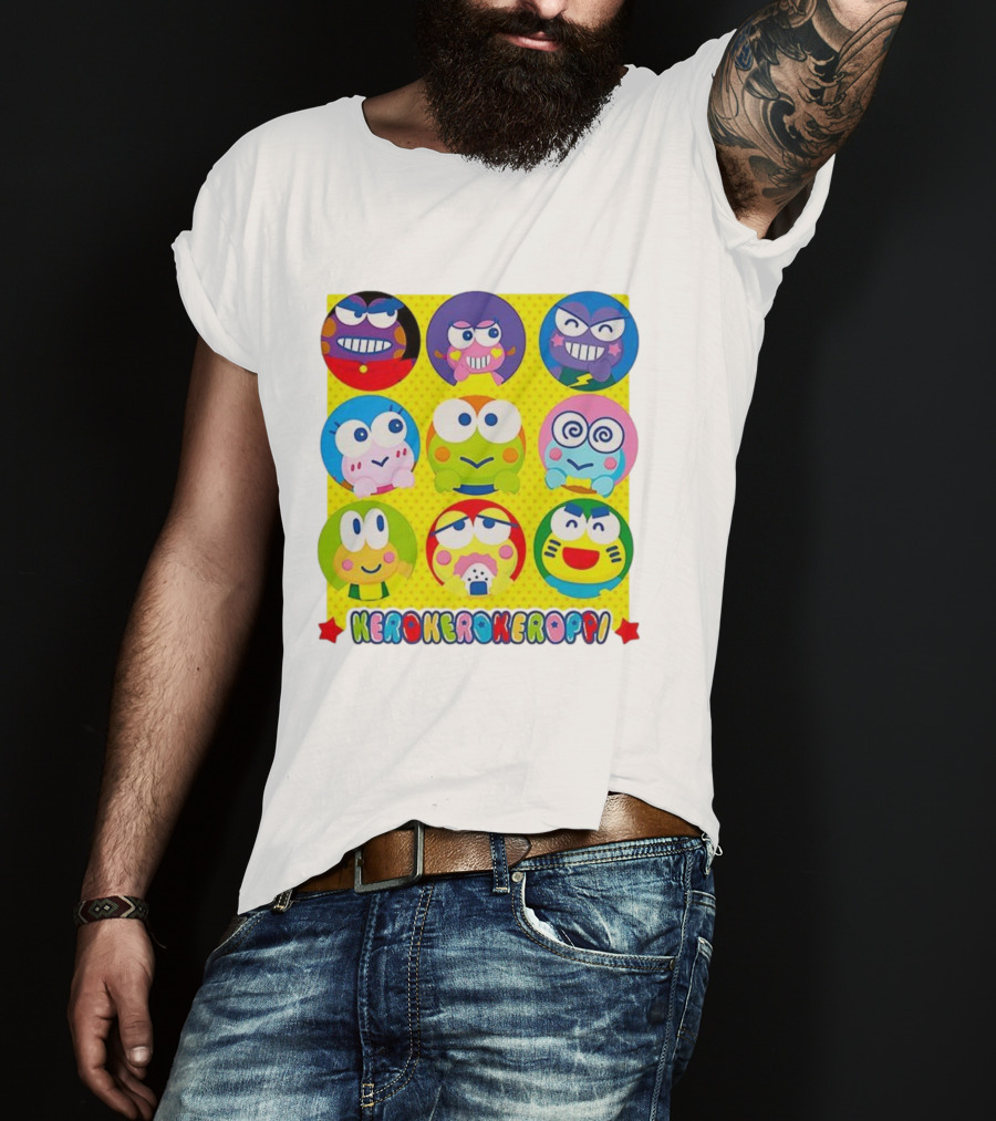 Kerokerokeroppi Colorful Faces Pattern T-Shirt