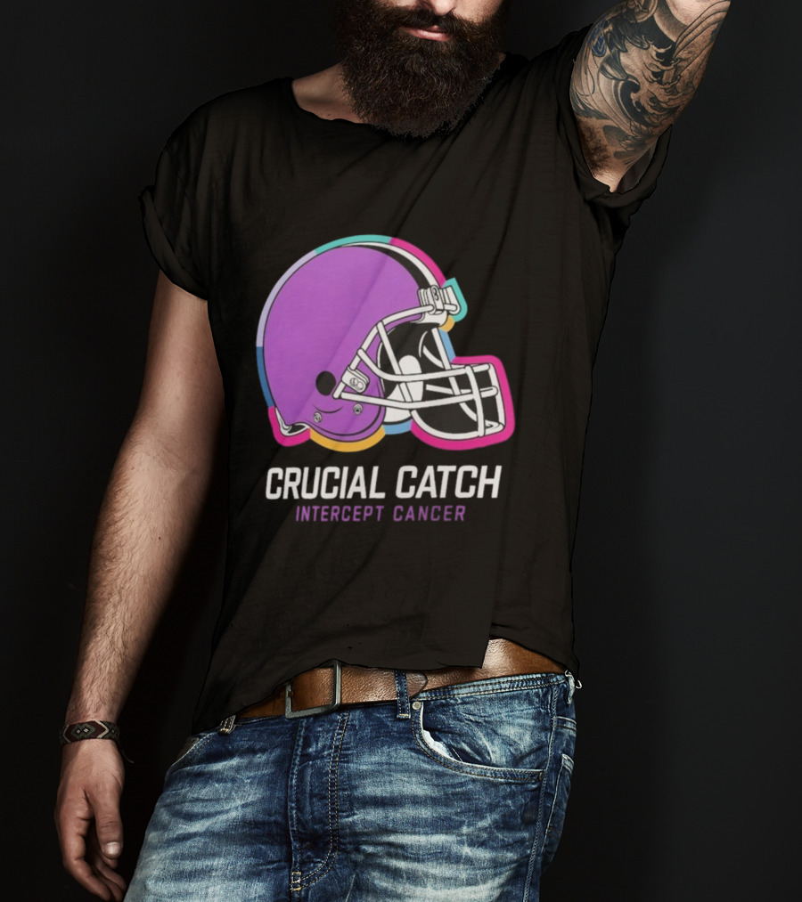 Cleveland Browns NFL Crucial Catch Intercept Cancer Helmet T-Shirt