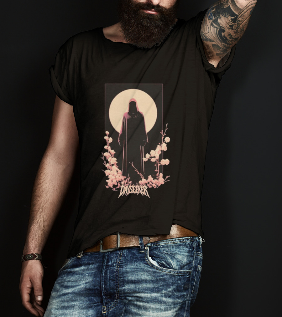 Dayseeker The Living Dead Hooded Figure With Full Moon And Flowers T-Shirt