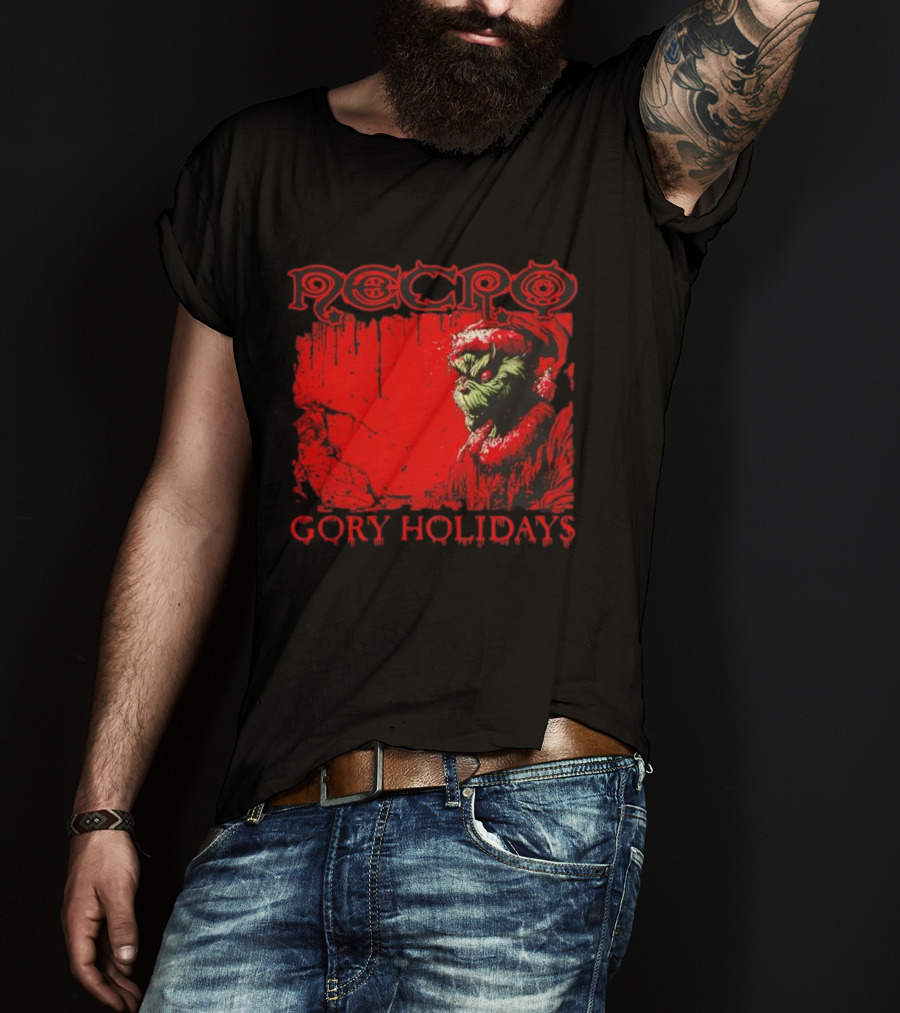 Necro Gory Holidays Grinch Santa Red Dripping Art T-Shirt