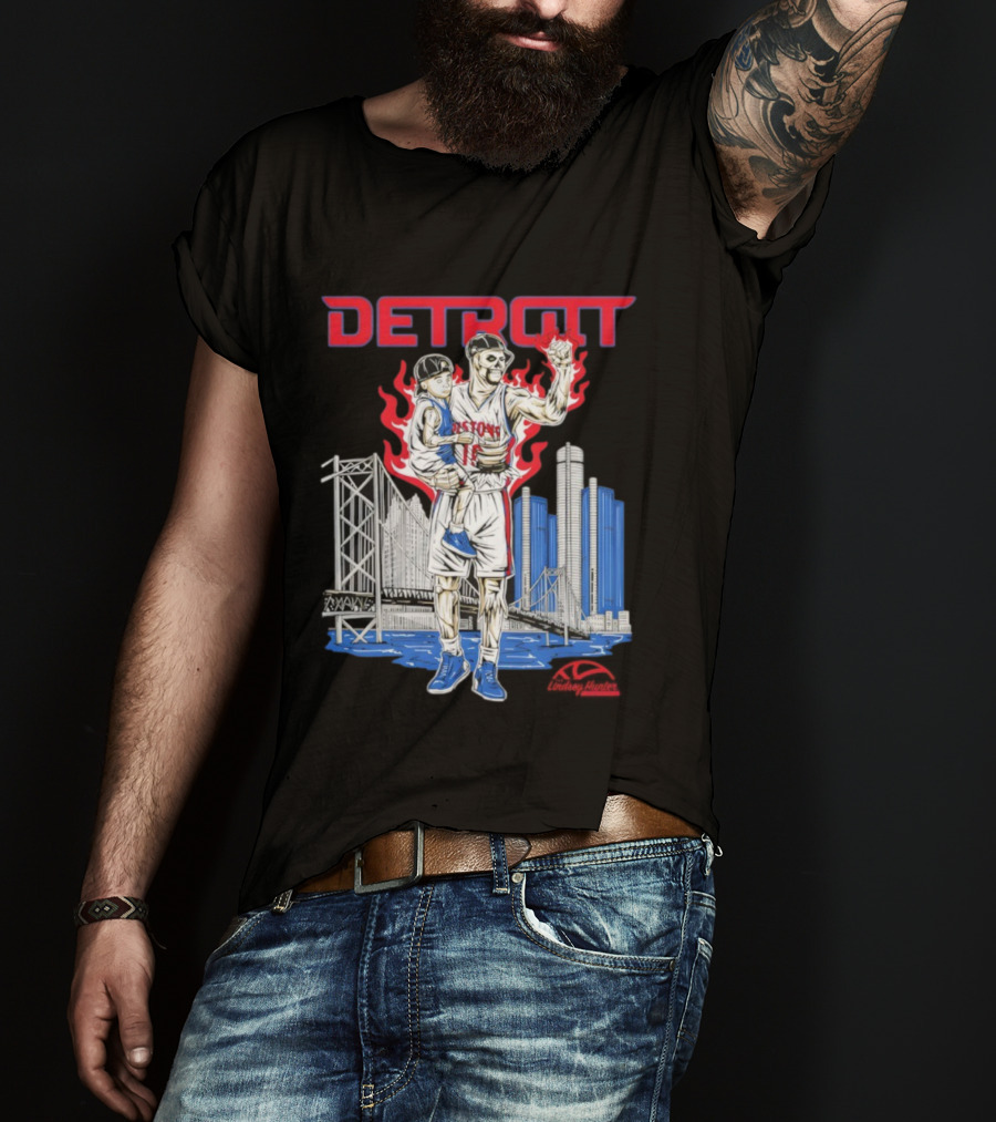 Lindsey Hunter Foundation Vengeful Detroit Pistons Red Flames Urban Cityscape T-Shirt