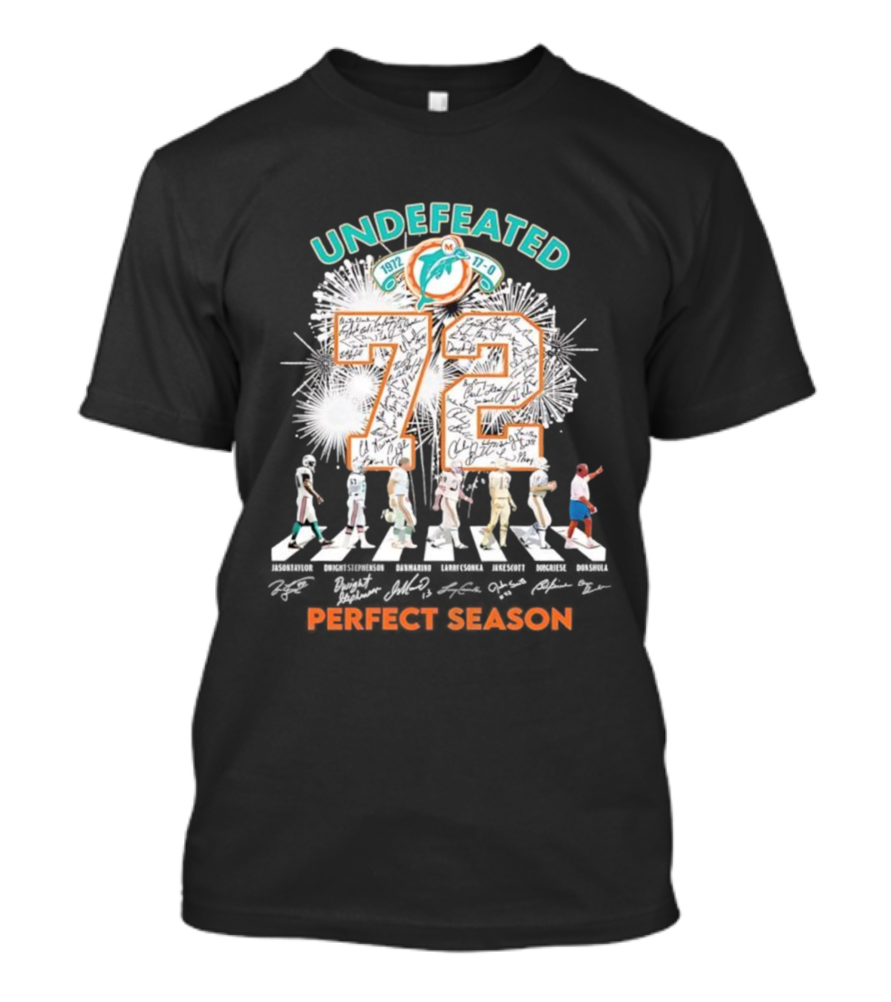 Undefeated 1972 Miami Dolphins Perfect Season Abbey Road 72 Signatures T-Shirt