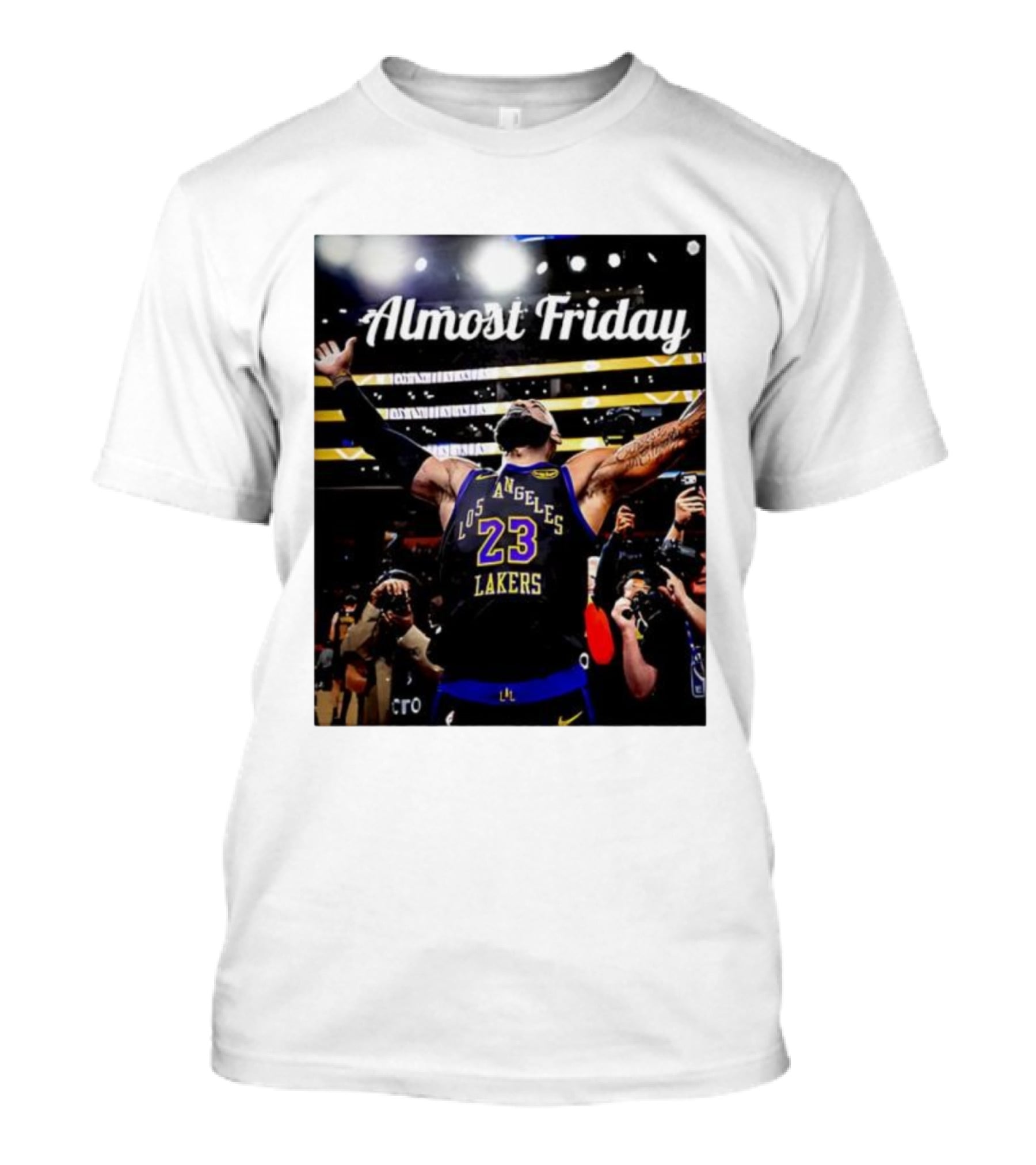 Almost Friday LeBron James Los Angeles Lakers 23 Celebration T-Shirt