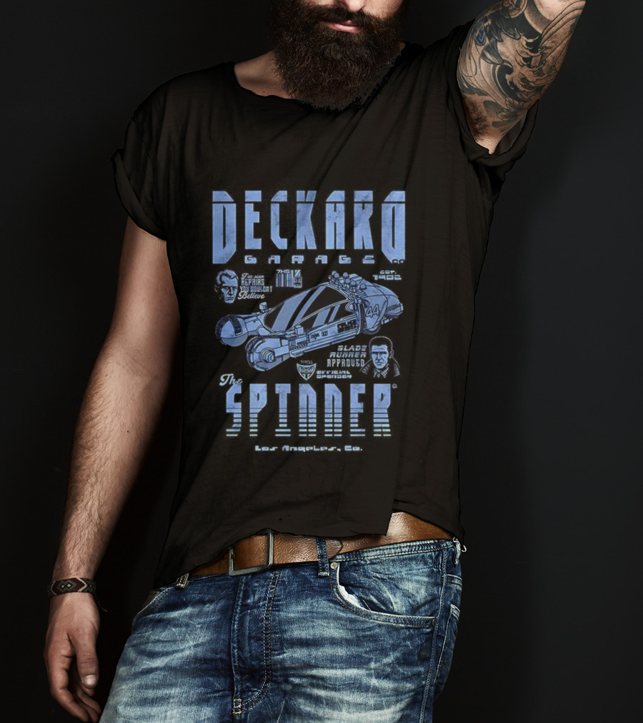 Deckard Spinner Los Angeles 1982 Replicants Machines Repairs Serve Survive T-Shirt