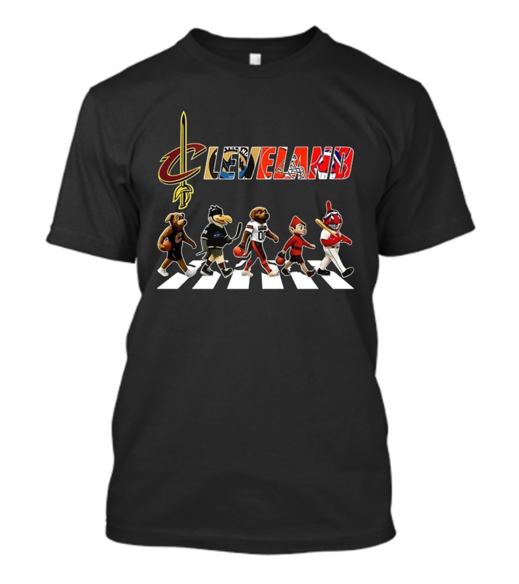 Cleveland Cavaliers Browns Indians Mascots Abbey Road Style T-Shirt
