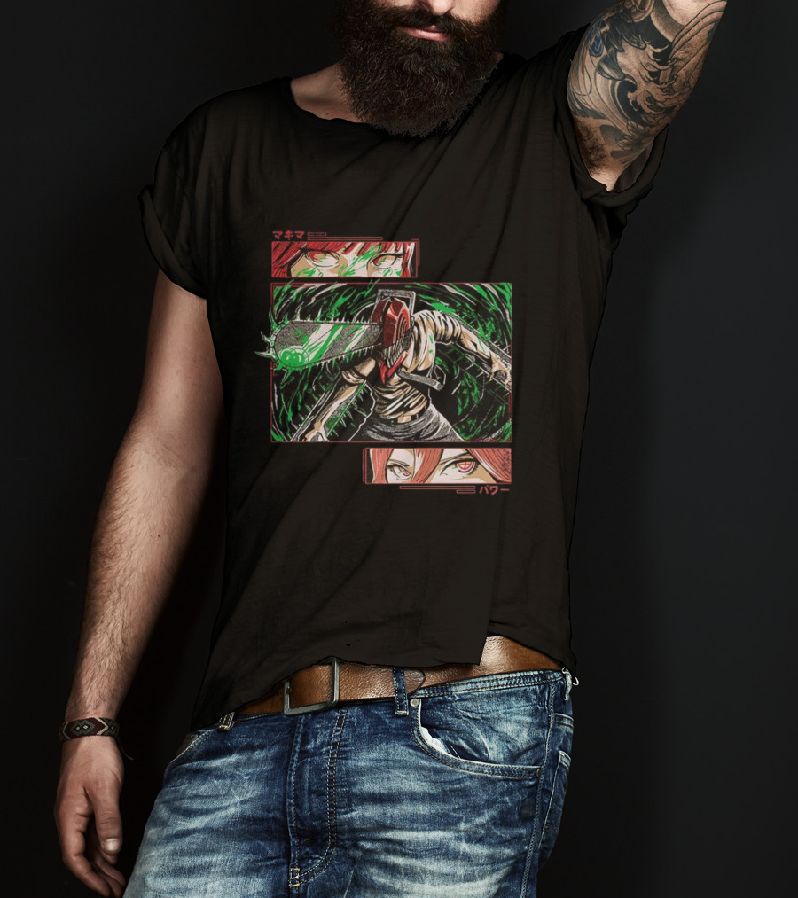 Denji Makima Power Chainsaw Man Ancient Devil Revived Manga Art T-Shirt