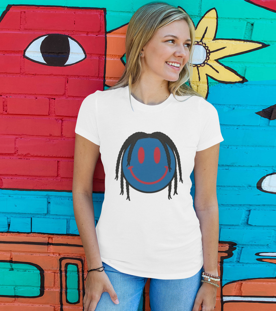 Tyrese Maxey Smiley Face Blue Red Braided Hair T-Shirt