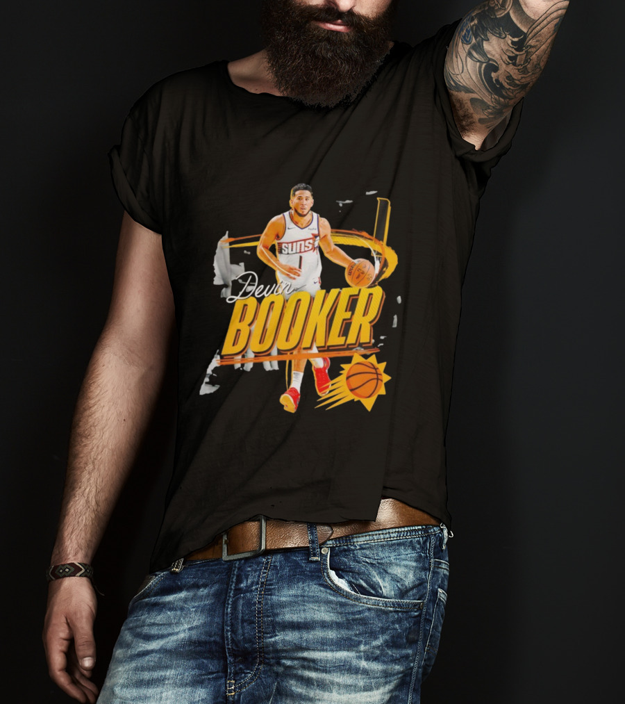 Devin Booker Phoenix Suns Basketball Graphic Retro Style T-Shirt