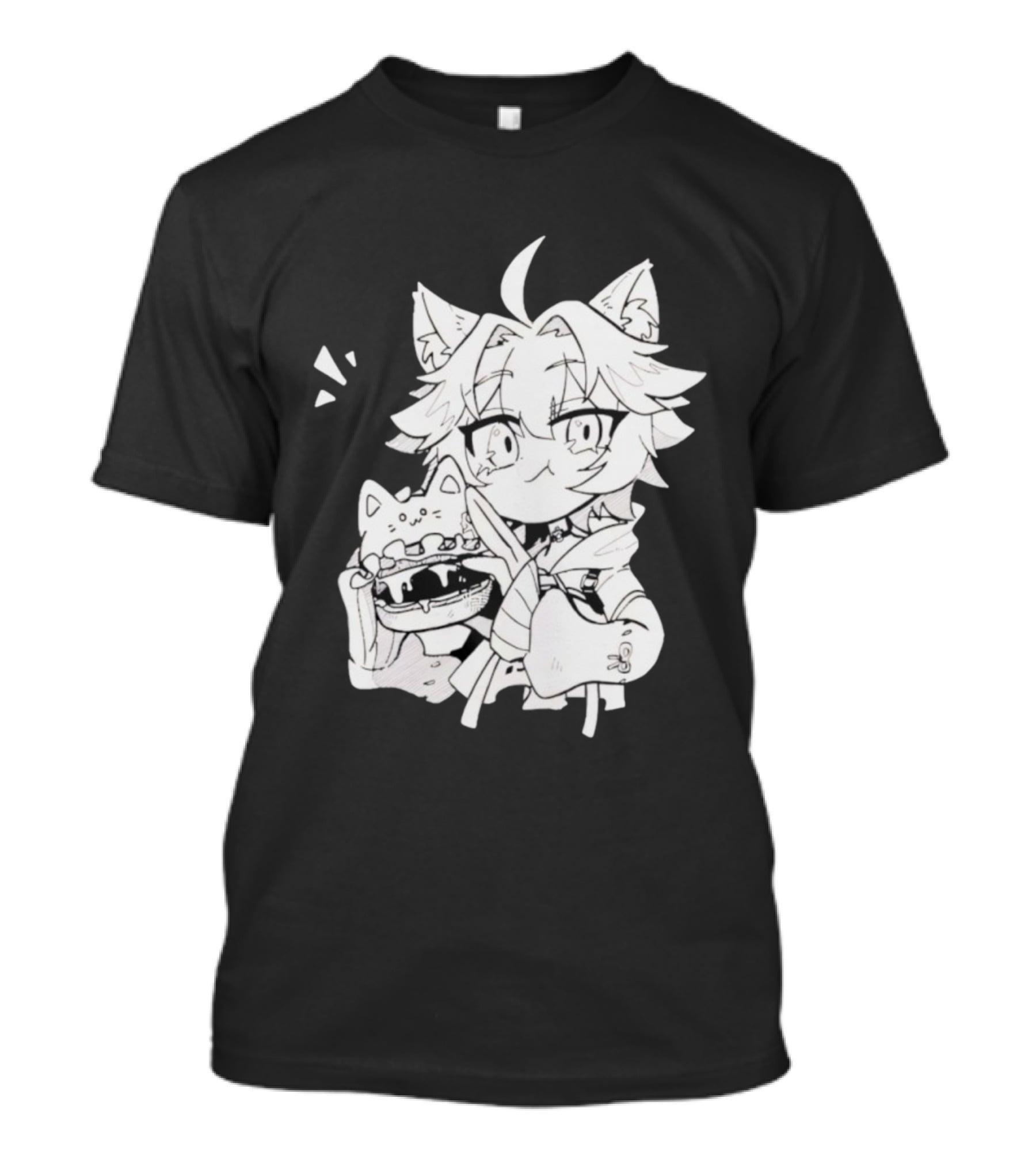 Genshin Impact Cat-Eared Character With Cat Burger Anime Illustration T-Shirt