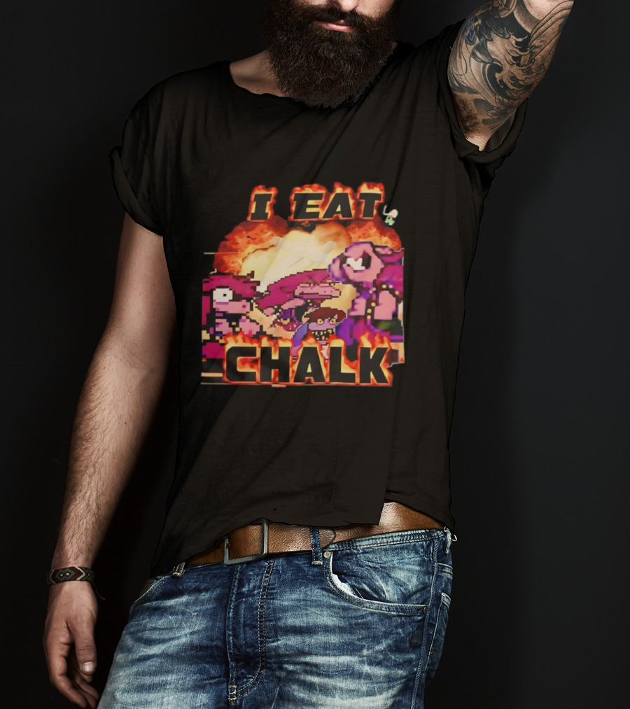 I Eat Chalk Pixel Characters Fire Background Design T-Shirt