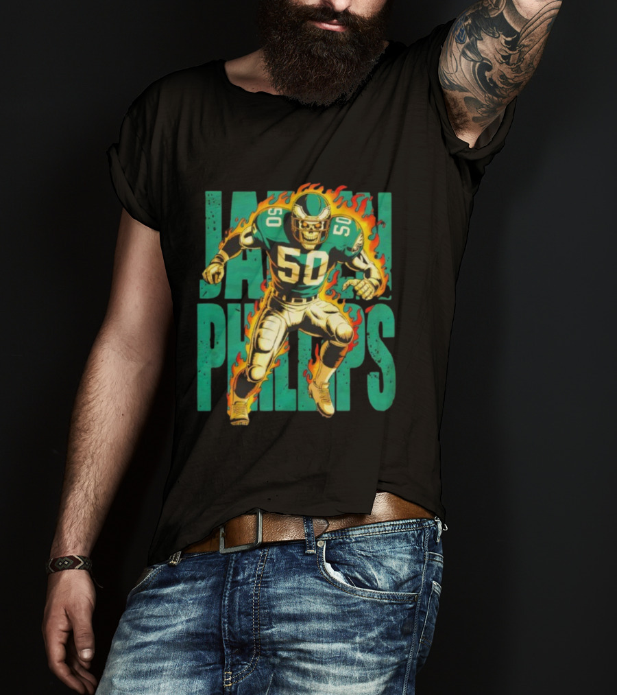Jalen Phillips Skeleton Philadelphia Eagles Number 50 Flame Retro Style T-Shirt