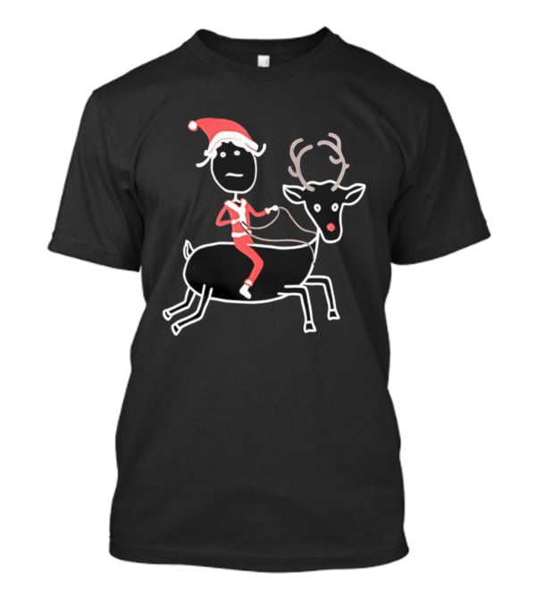 Rhenna Reindeer Santa Claus Christmas Stick Figure Art T-Shirt