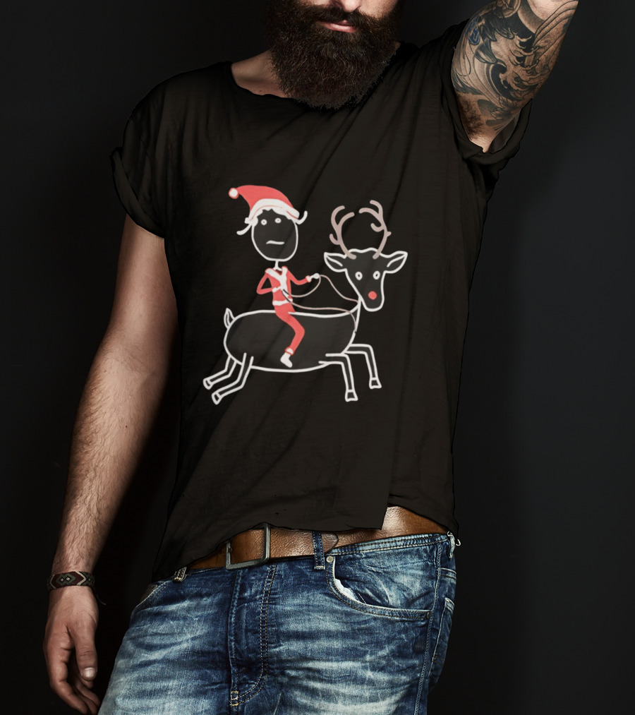 Rhenna Reindeer Santa Claus Christmas Stick Figure Art T-Shirt