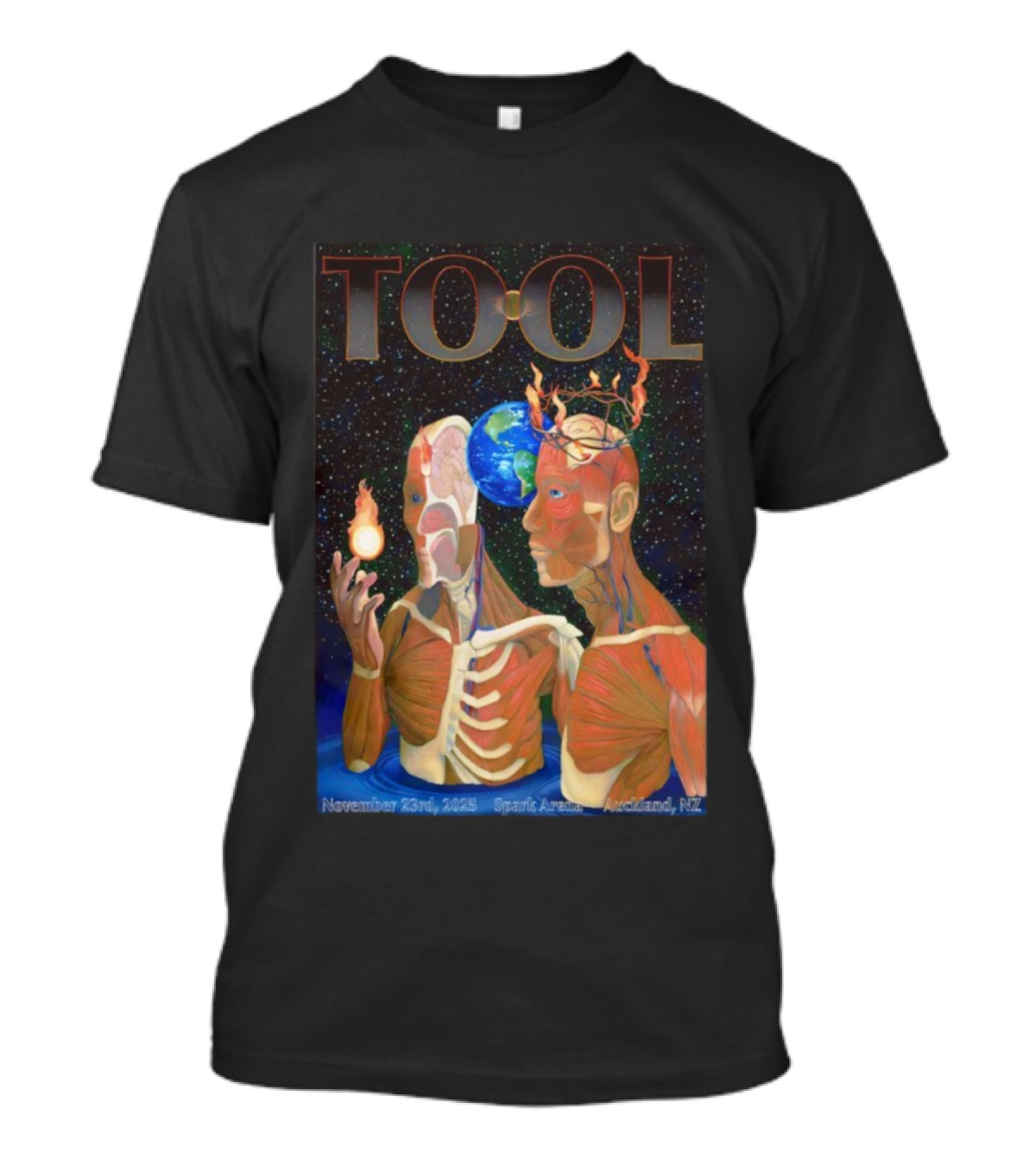 Tool November 23 2025 Spark Arena Auckland NZ Earth Anatomy Flame Atmosphere T-Shirt