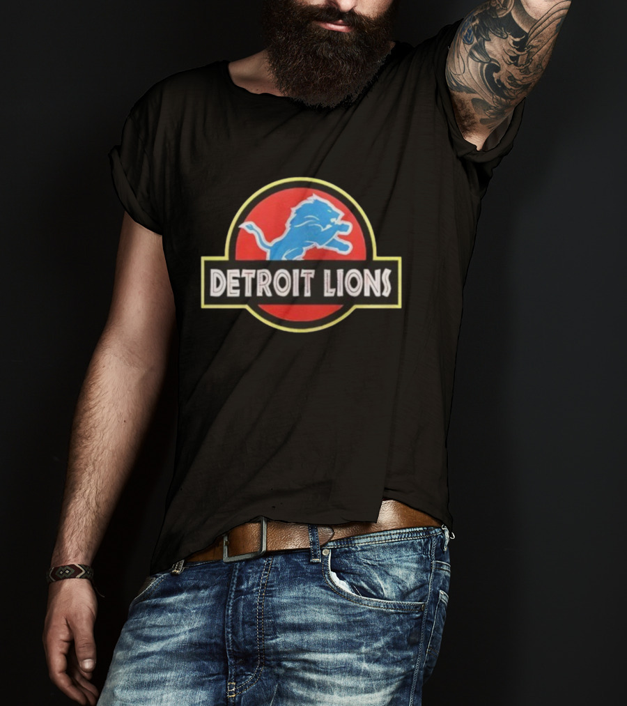 Detroit Lions Jurassic Park Crossover Collaboration Logo T-Shirt