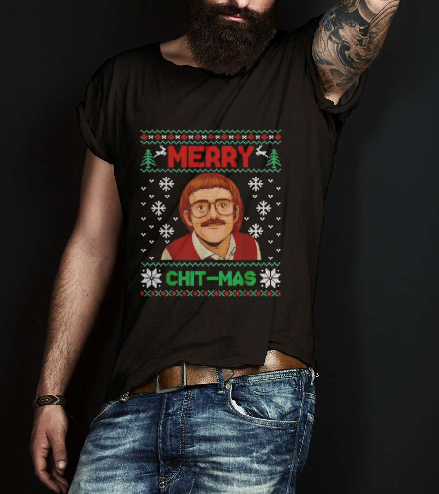Merry Chit-mas Funny Xmas Ugly Sweater Print T-Shirt