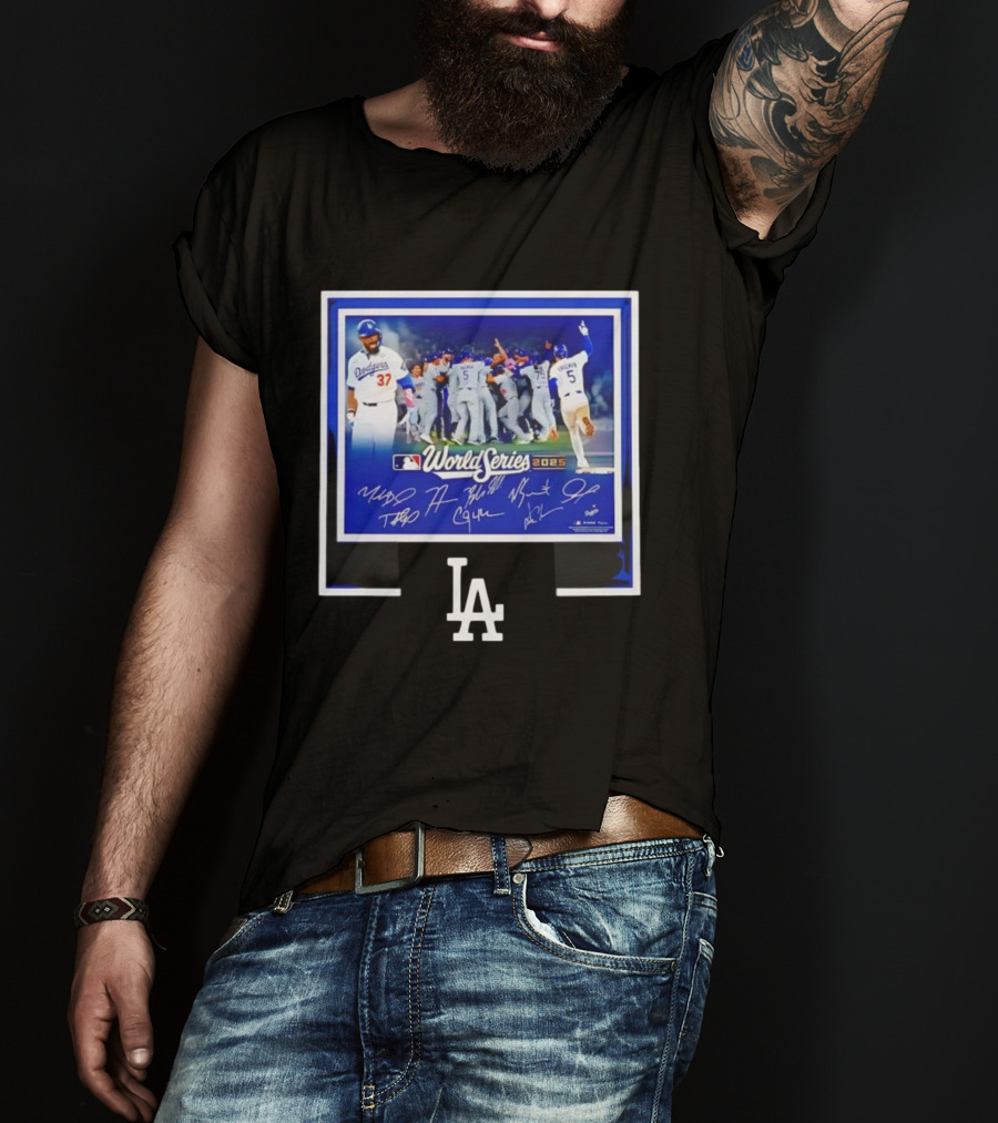 LA Dodgers World Series 2025 Autographed Signatures Celebration T-Shirt