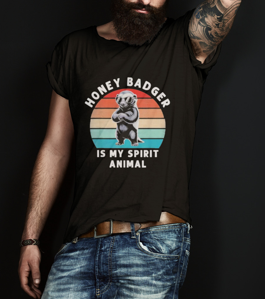Honey Badger Is My Spirit Animal Funny Vintage Wildlife Retro Stripes T-Shirt