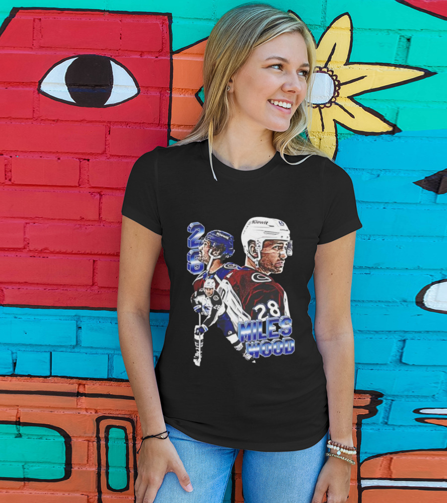 Miles Wood Colorado Avalanche Number 28 Hockey Player Collage T-Shirt