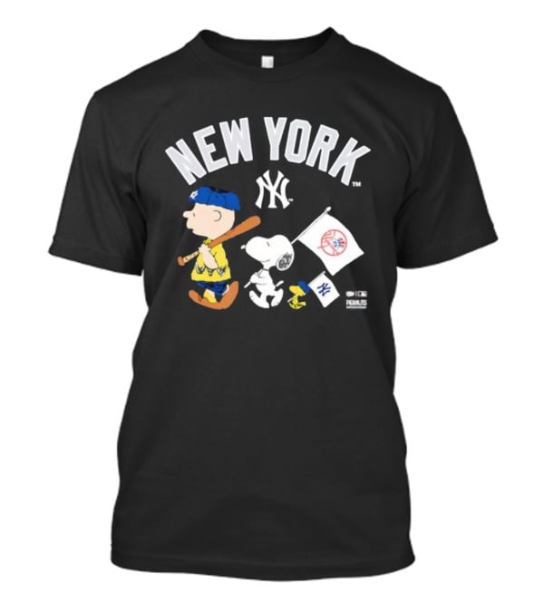New York Yankees Peanuts Characters Baseball Flag T-Shirt