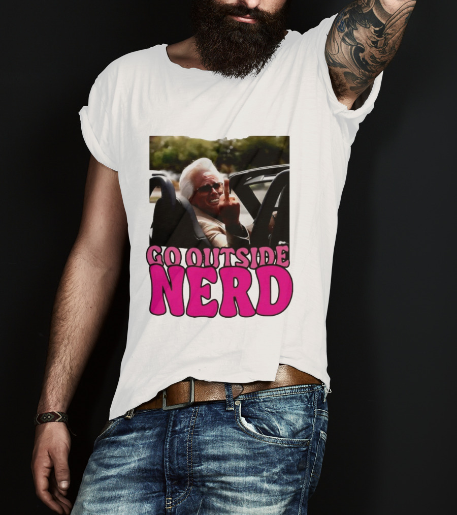 Go Outside Nerd Meme Middle Finger Convertible Image T-Shirt
