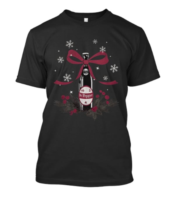 Dr Pepper Christmas Bow Bottle With Snowflakes And Berries T-Shirt