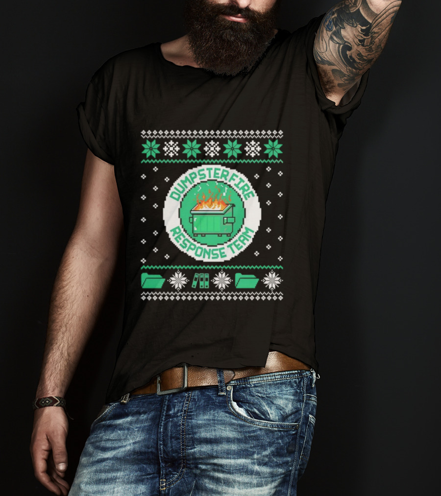 Dumpster Fire Response Team Ugly Christmas Sweater Snowflakes Retro T-Shirt