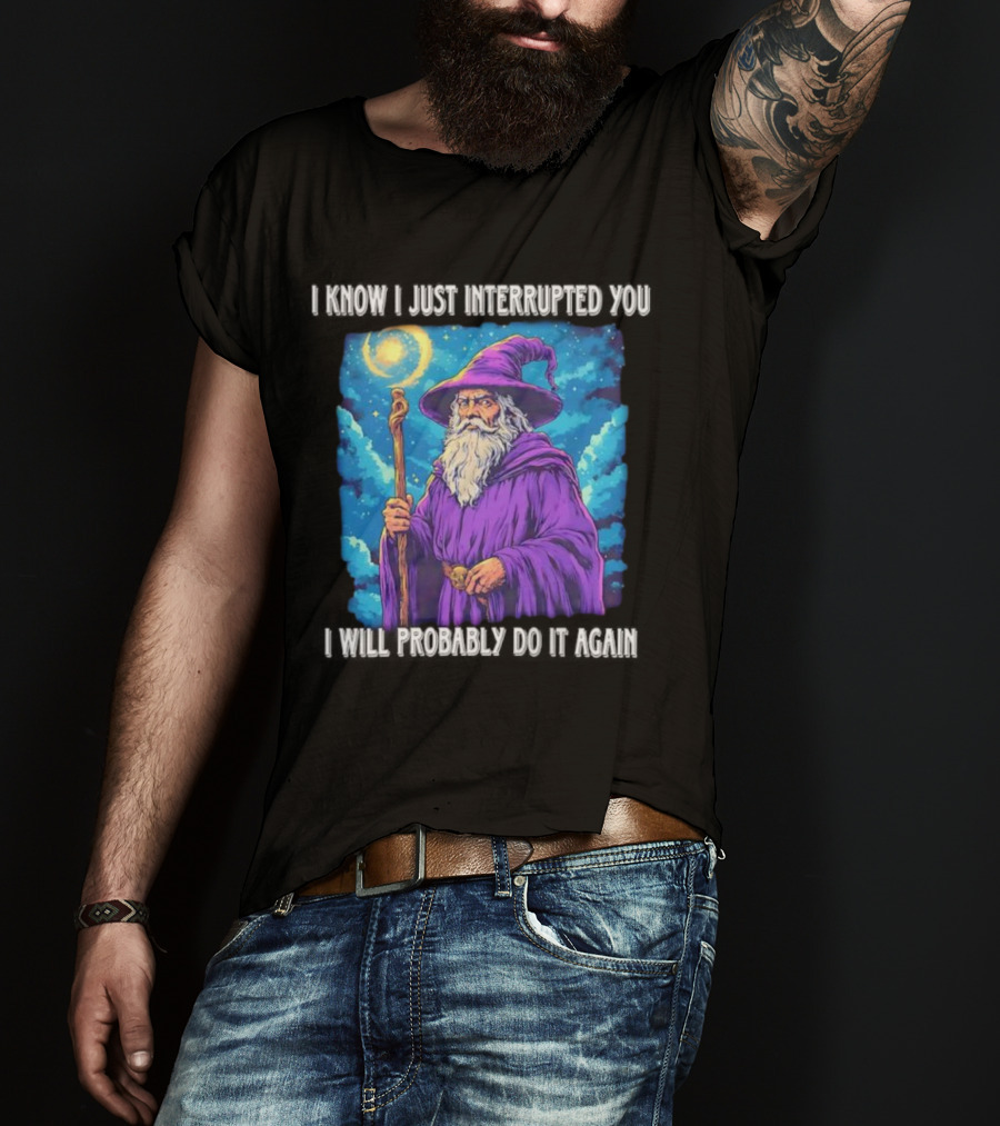 I Know I Just Interrupted You Wizard Purple Robe Magic Staff T-Shirt