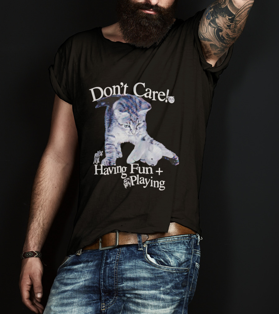 Don't Care Cat Having Fun Playing With Dog T-Shirt