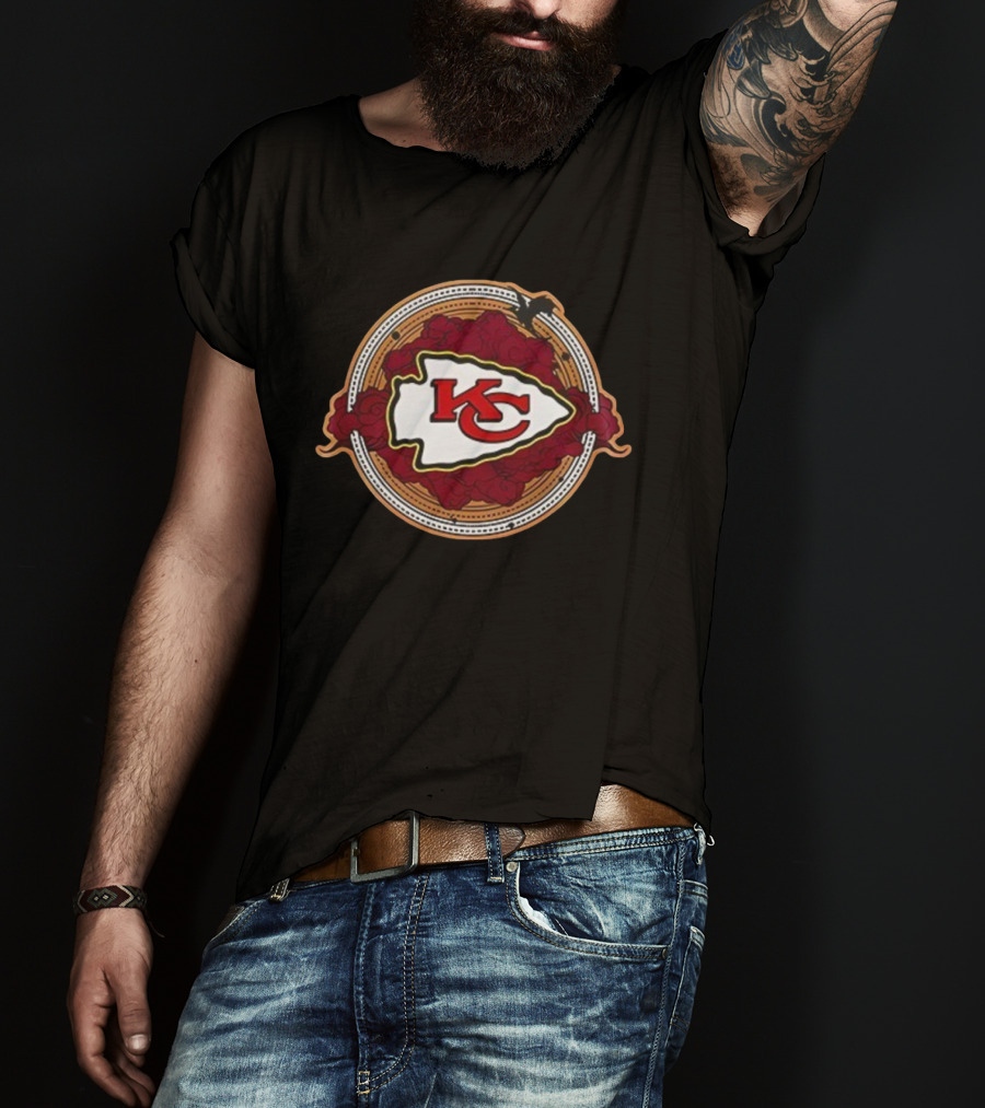 Kansas City Chiefs Arrowhead Emblem With Dragon And Rose Wings T-Shirt