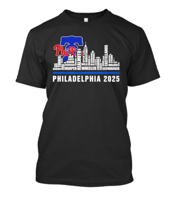 Philadelphia Phillies Skyline Bell Wheeler Nola Harper Realmuto Turner 2025 T-Shirt