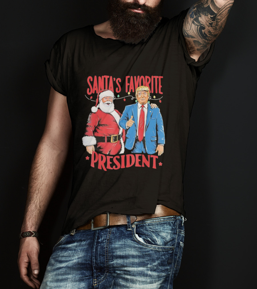 Santa's Favorite President Christmas Light Santa Trump T-Shirt