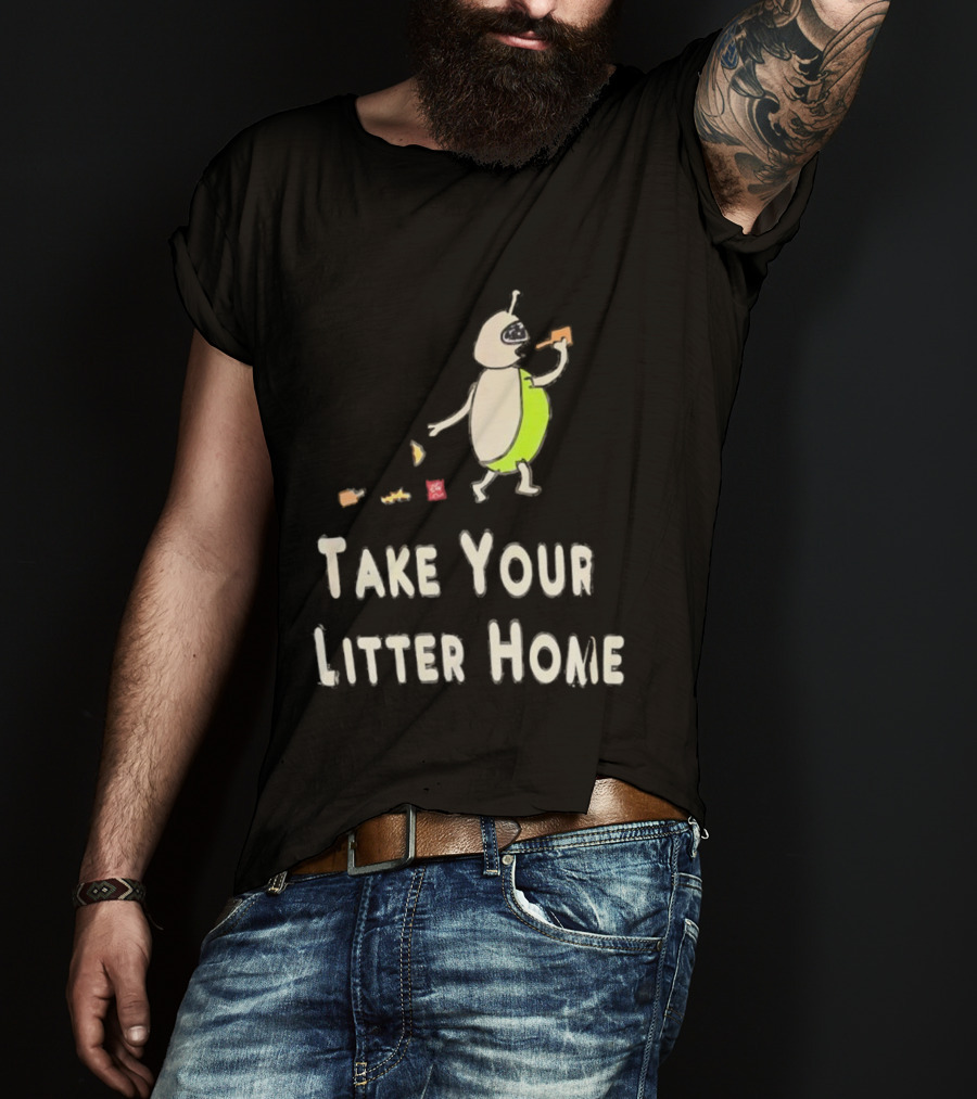 Take Your Litter Home Alien Cartoon Eating Pizza T-Shirt