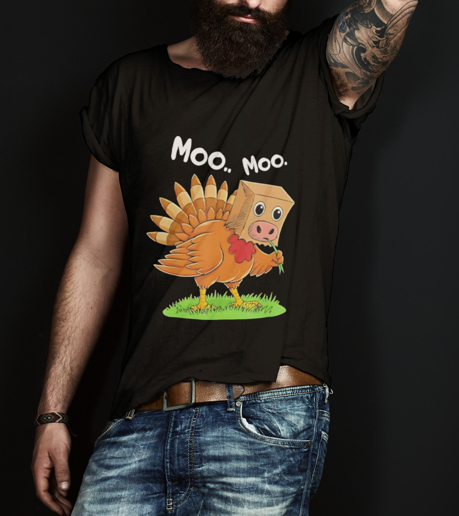 Turkey Cow Moo Moo Thanksgiving Funny T-Shirt