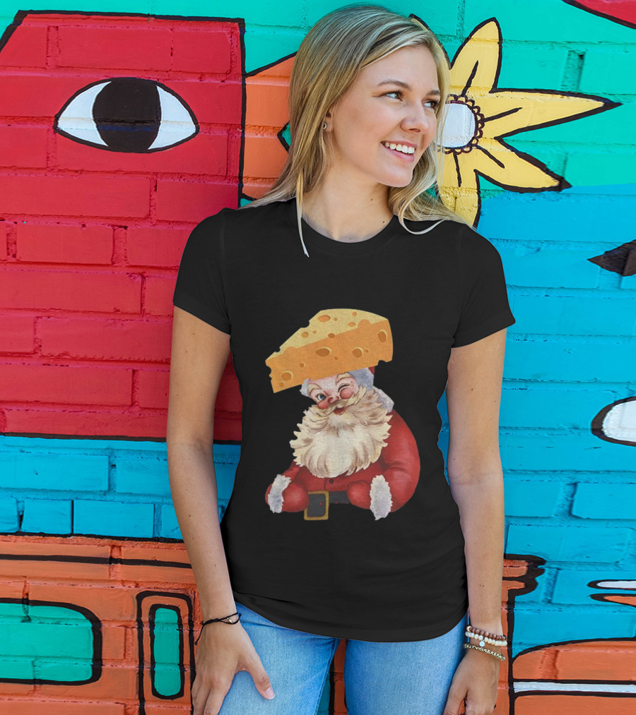Santa Cheese Head Winking Green Bay Packers Christmas T-Shirt