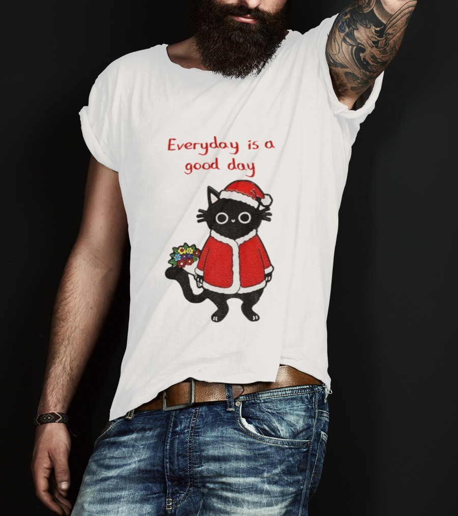 Everyday Is A Good Day Black Cat Santa Merry Christmas T-Shirt